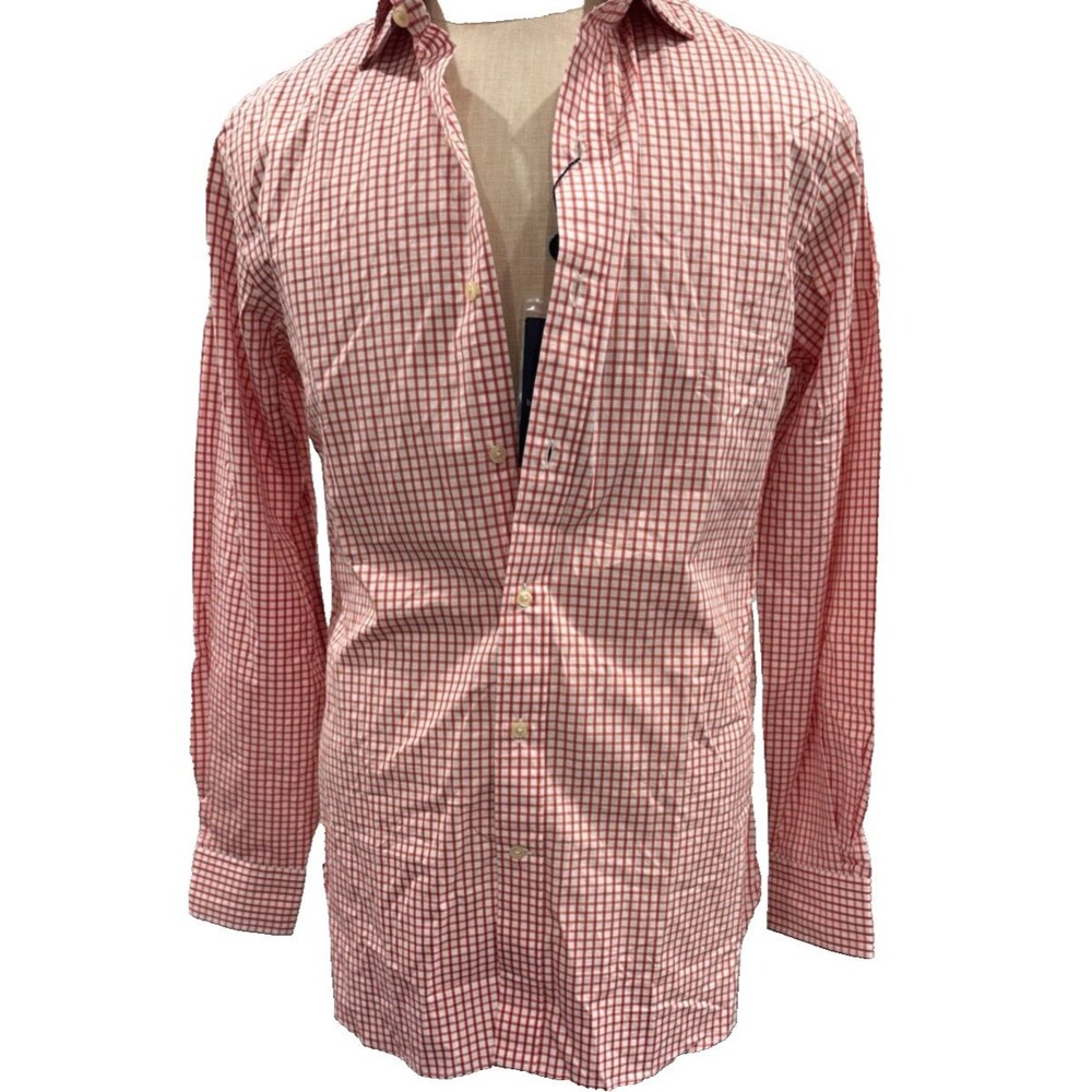MEN'S RALPH LAUREN LONG SLEEVE ORANGE/WHITE CHECKERED BUTTON DOWN SHIRT -M -15.5